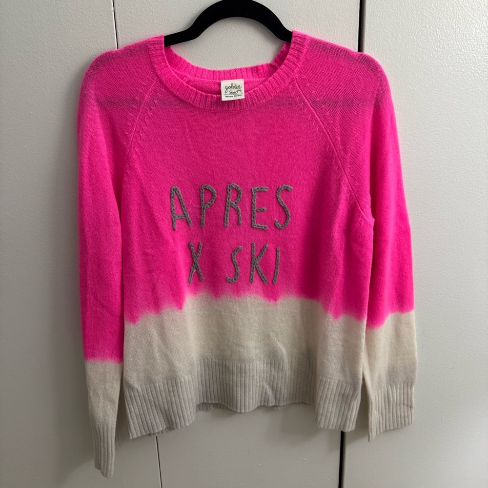 100% Cashmere Golden Sun Aprés Ski Embroidery Crewneck Sweater
